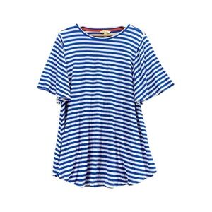 MATILDA JANE, WOMENS, OVERSIZED T-SHIRT. BLUE & WHITE STRIPE. SIZE XS